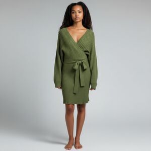 ZAFUL Solid Green long Sleeve Open Back Mini Dress V Neck Off the Shoulder L 8